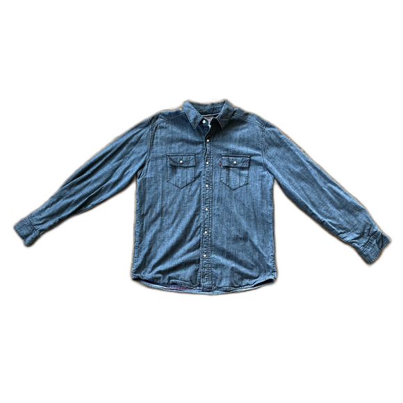 Levi's Blue Gray Aztec Pearl Snap Button Up Denim Shirt Top  Mens Size Medium - Picture 3 of 10
